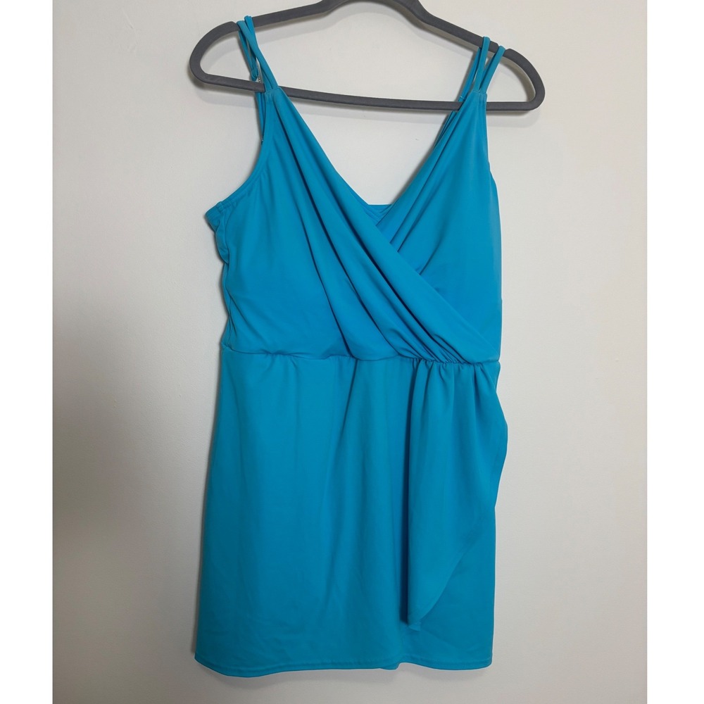 Lands' End Womens Swim Dress L 14-16 Wrap Front Adjustable Straps Full Coverage